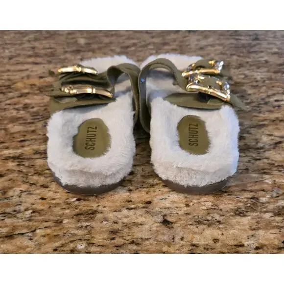 SCHUTZ Women's Enola Weekend‎ Sporty Flat Sandal 9.5B fuzzy slip on - Picture 3 of 6